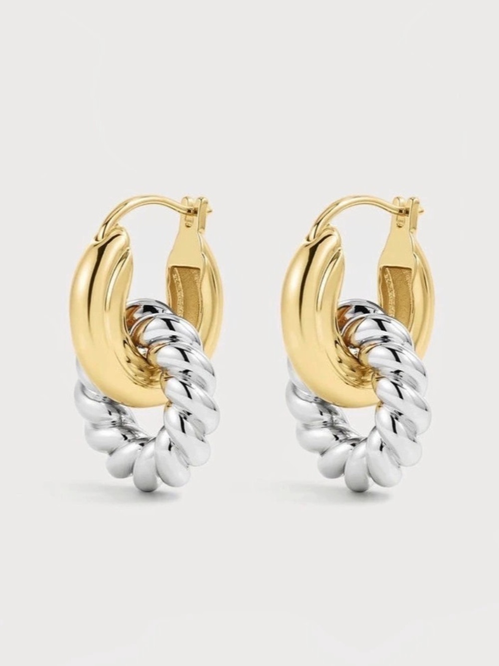 Two-Tone Rope Interlock Hoop Earrings |LuvAj